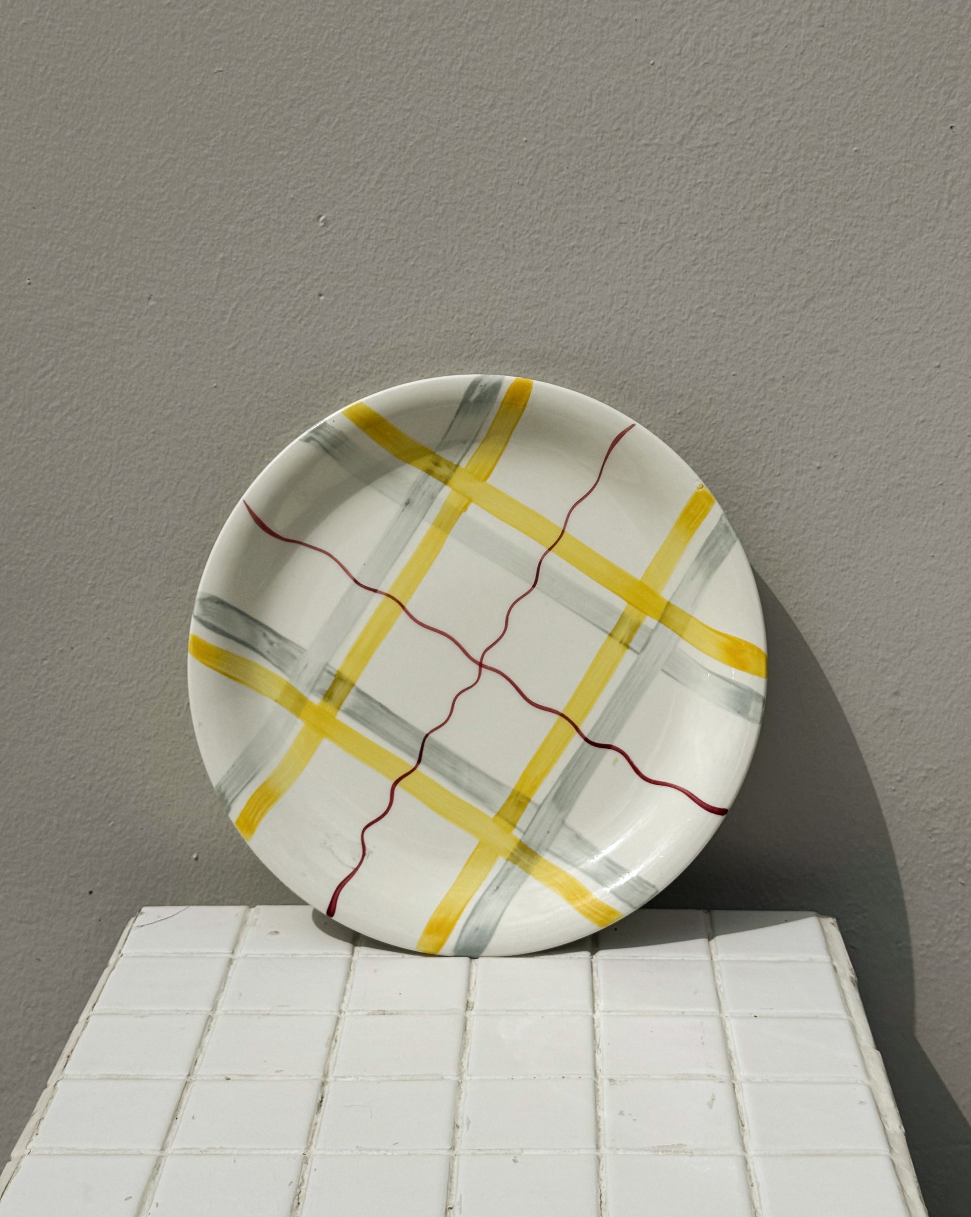 Plaid Brushstroke Ceramic Plate - Hey Jude