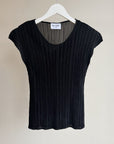 Black Micro Pleat Cap Sleeve Top