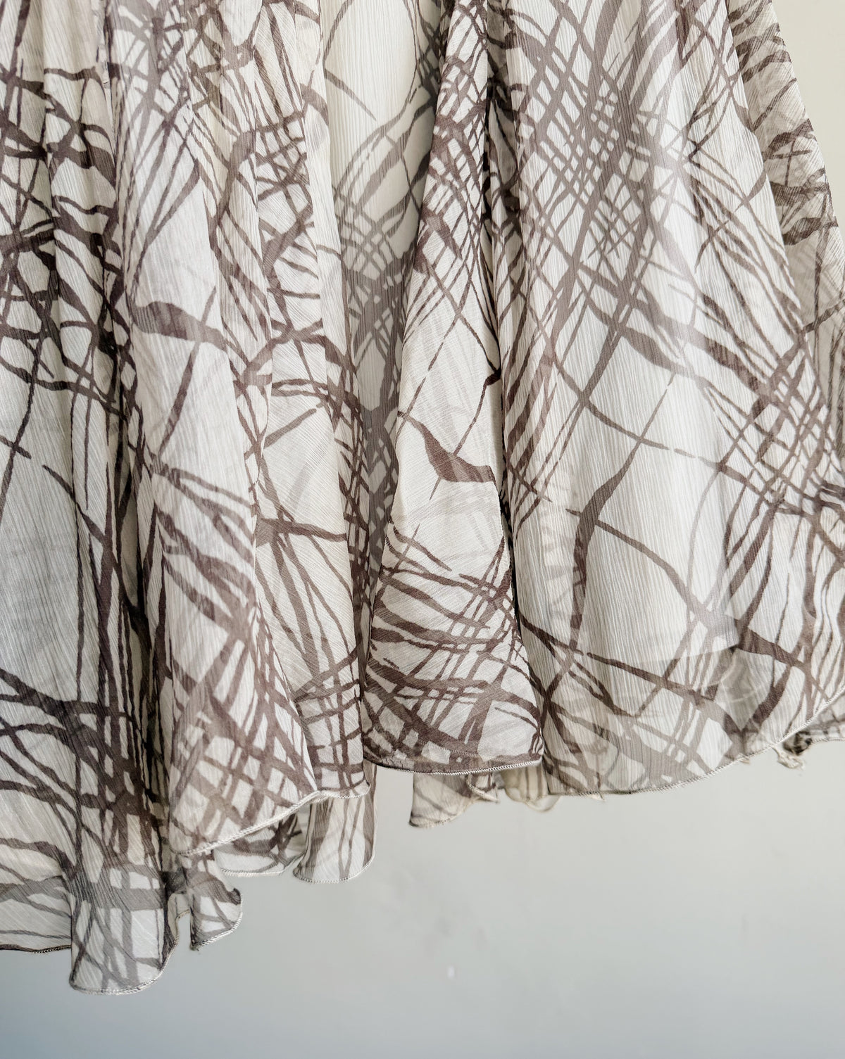 Cream Abstract Layered Silk Flutter Skirt