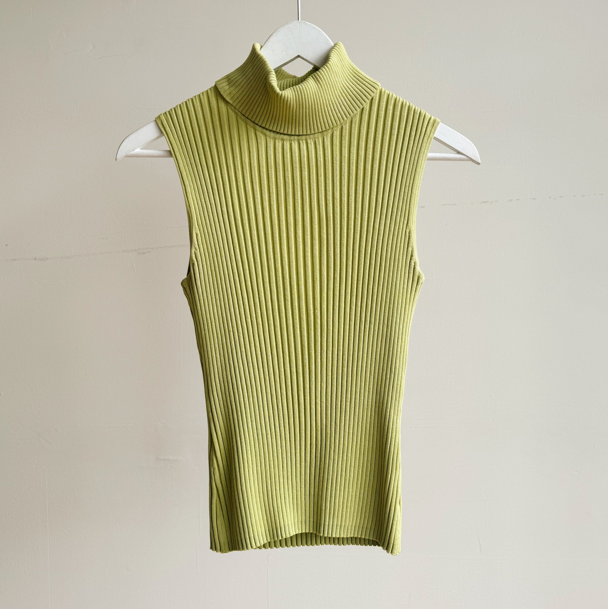Lime Sleeveless Ribbed Silk Top