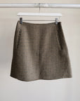 Beige Houndstooth Wool Short Skirt