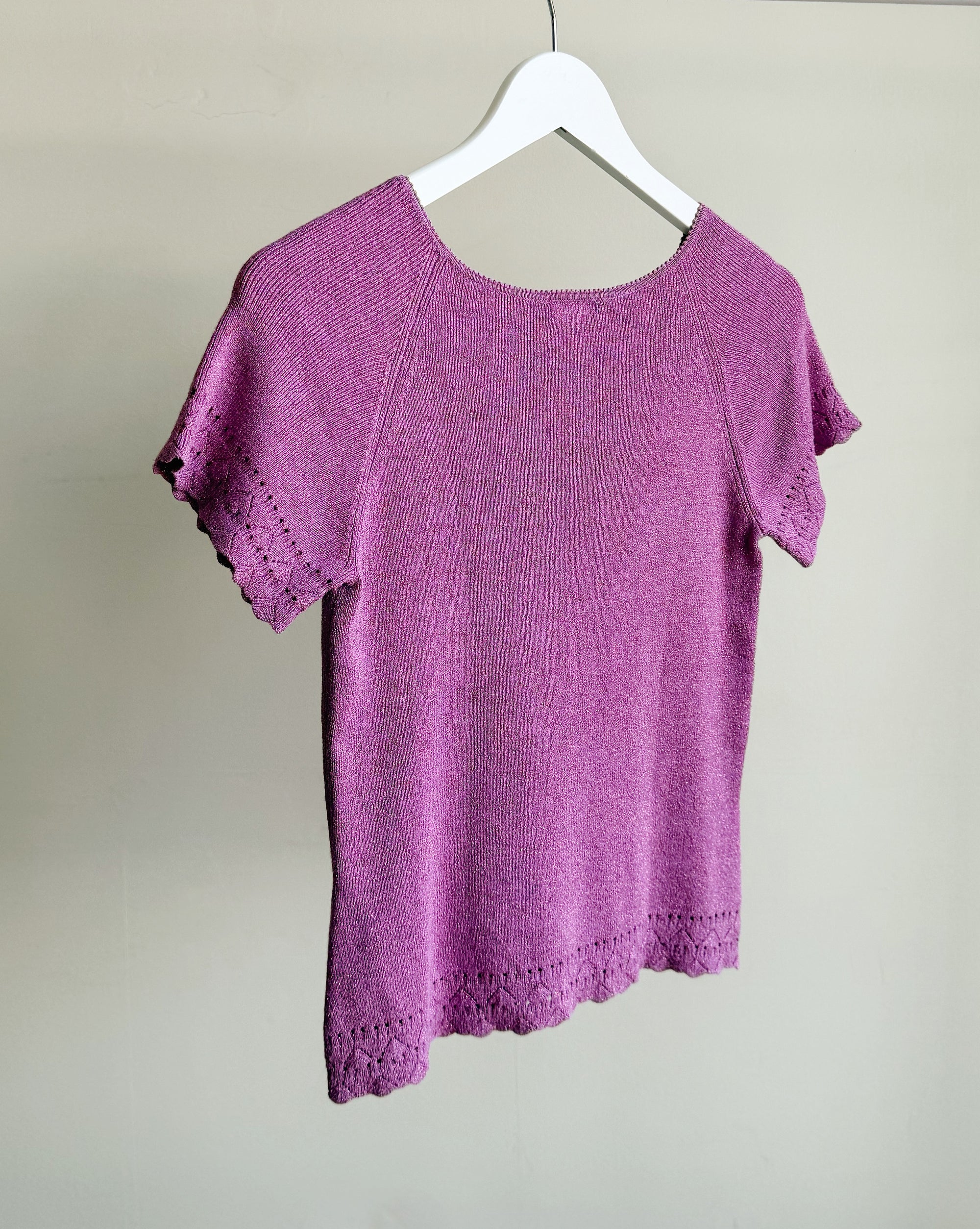 Fuchsia Pointelle Silk Knit Beaded Tee