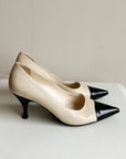 Cream + Black Cap Toe Pumps | Size 7.5