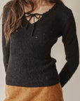 Charcoal Tie Front Knit Top