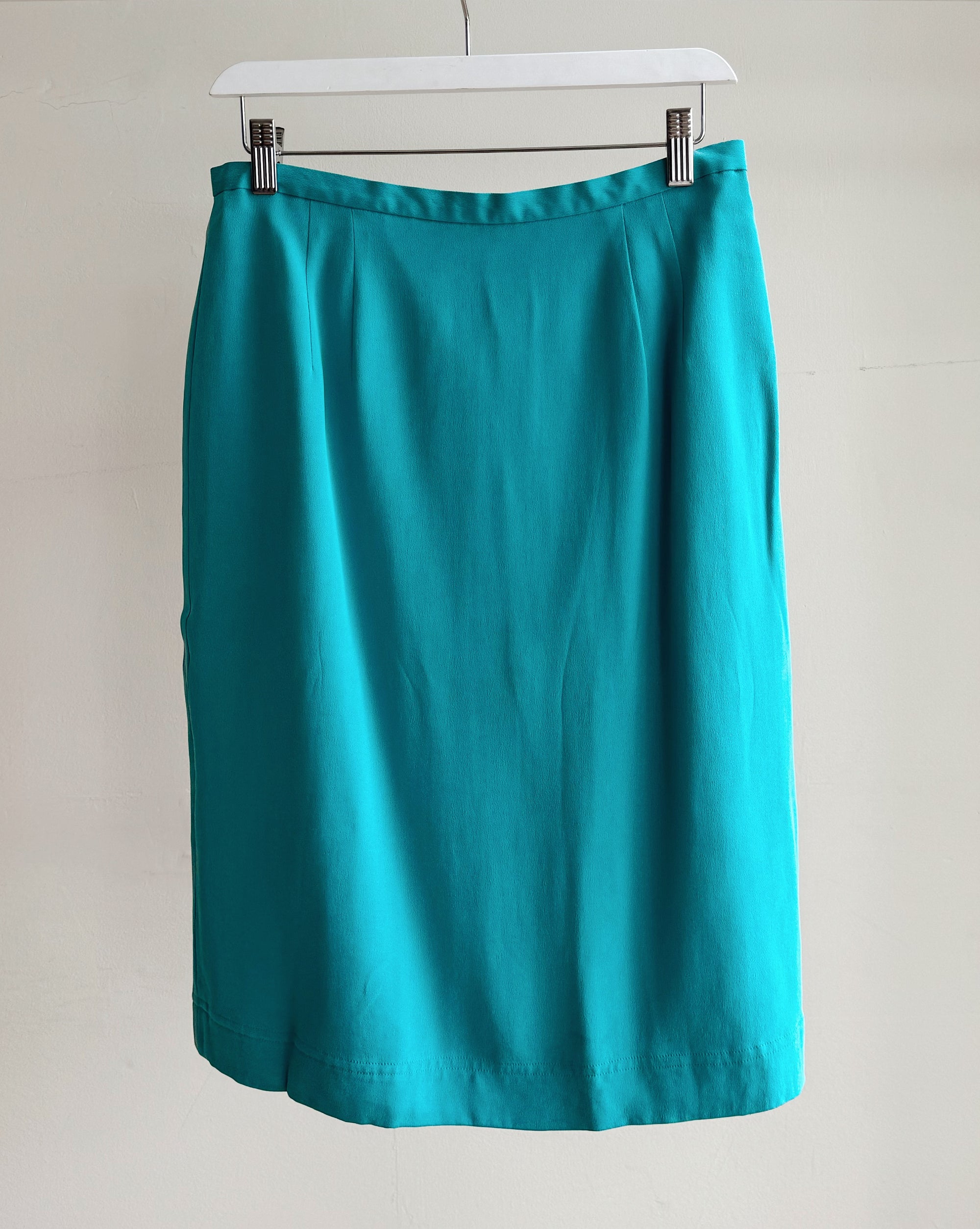 Aqua Silk Straight Midi Skirt - Hey Jude