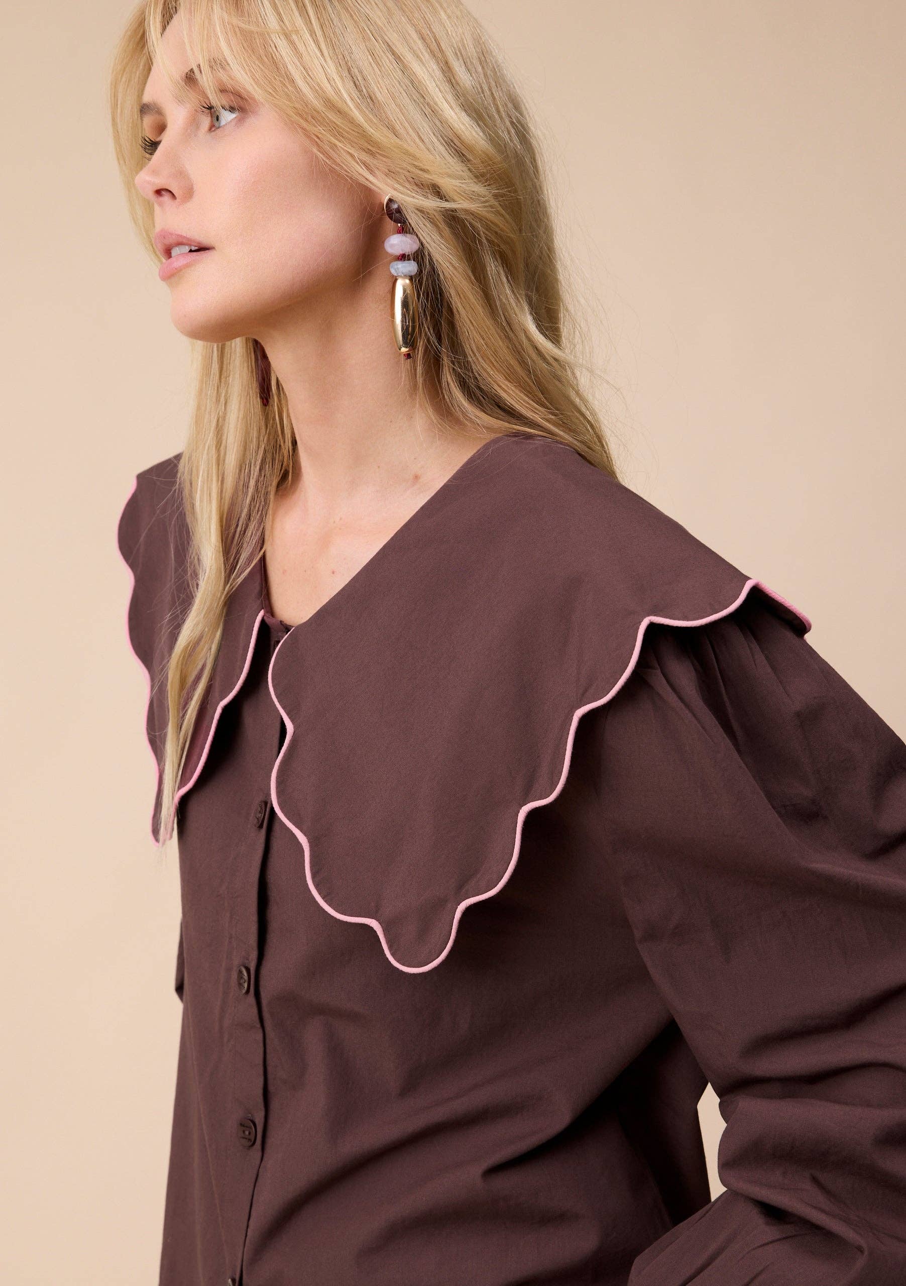 TBCo - Cotton Shirt in Brown Scallop: S - Hey Jude