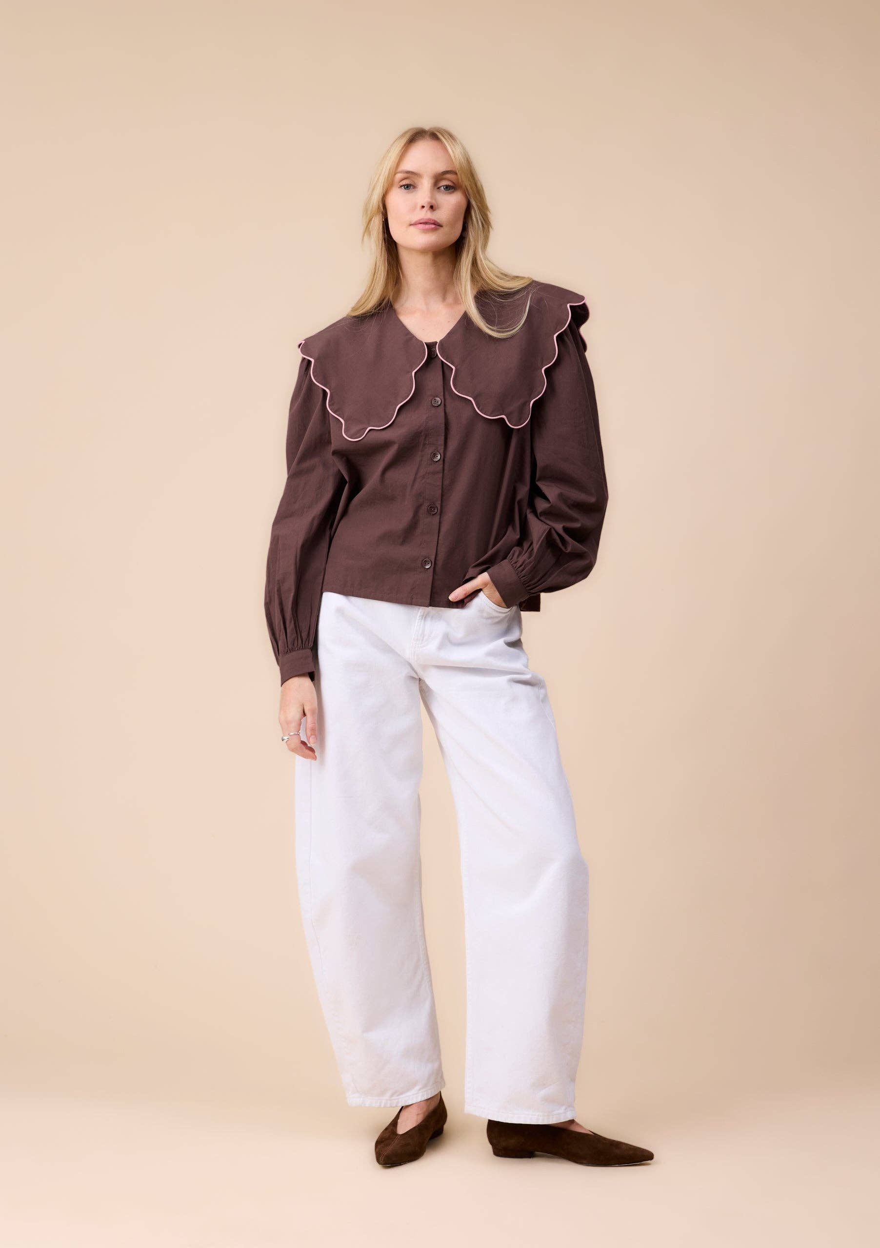 TBCo - Cotton Shirt in Brown Scallop: S - Hey Jude