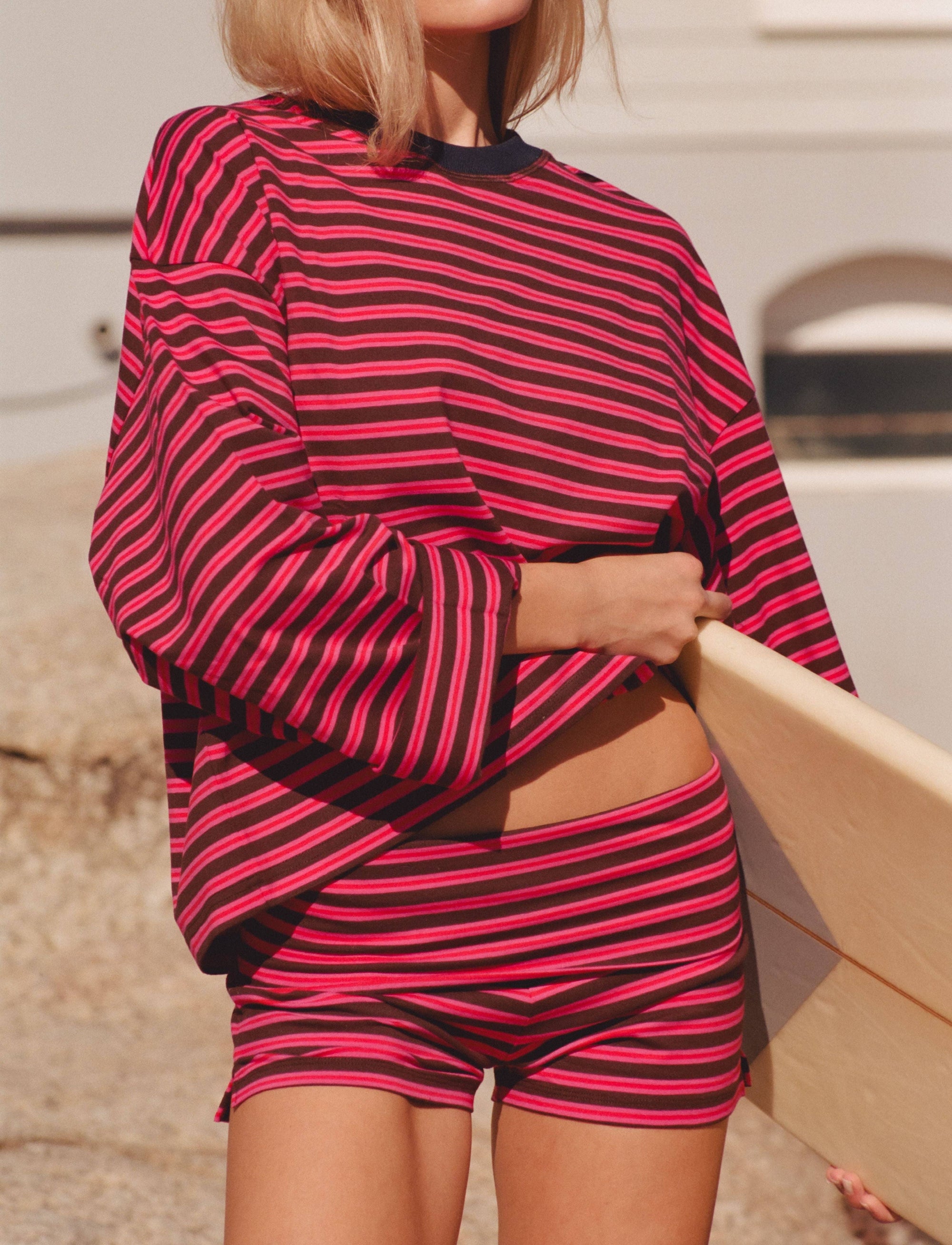 Après June | Striped Long Sleeve in AJ Pink + Brown - Hey Jude