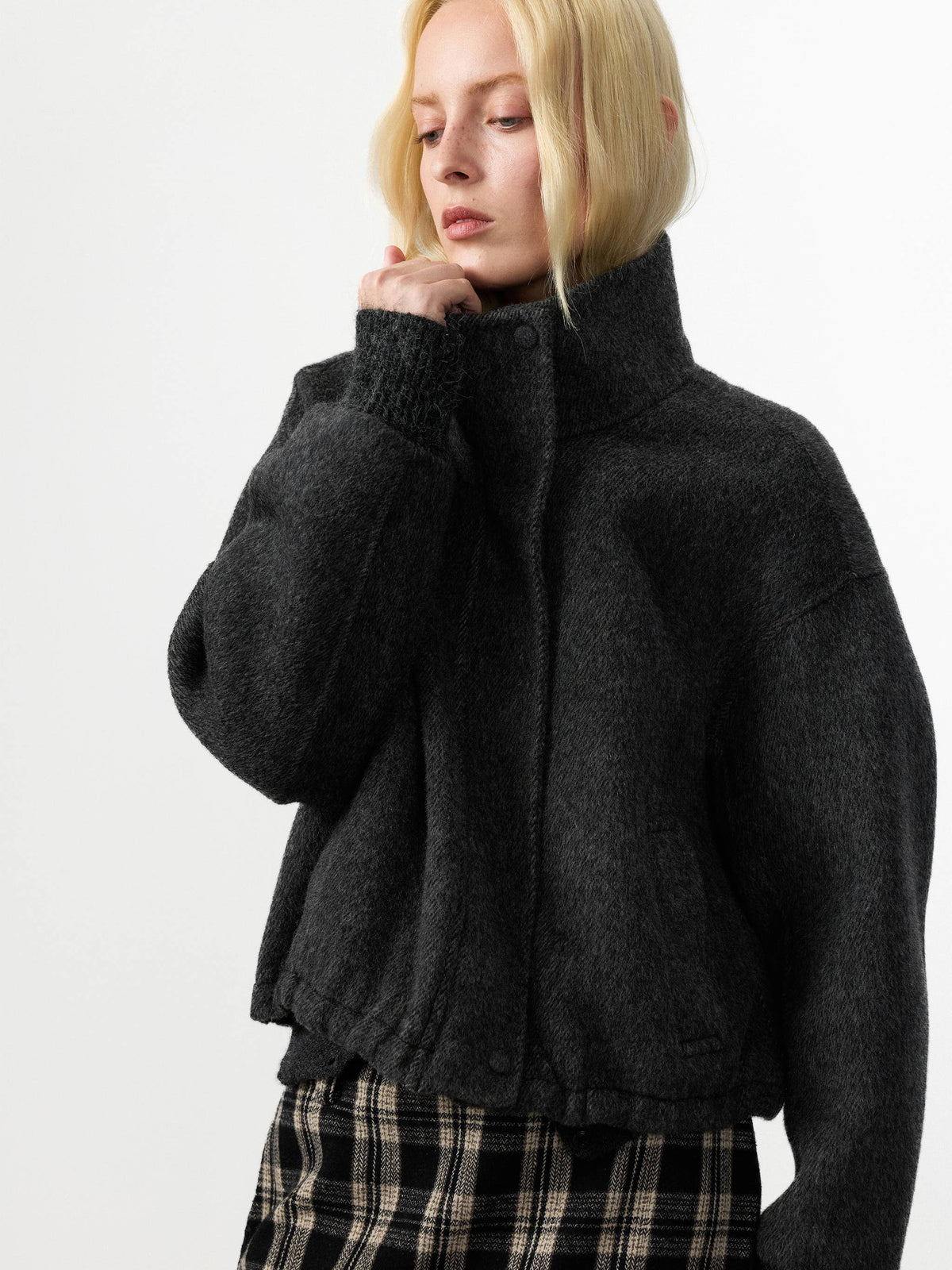 CUBIC | Relaxed Wool Cropped Jacket in Dark Grey