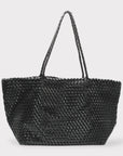 Italian Leather Braided Tote in Black