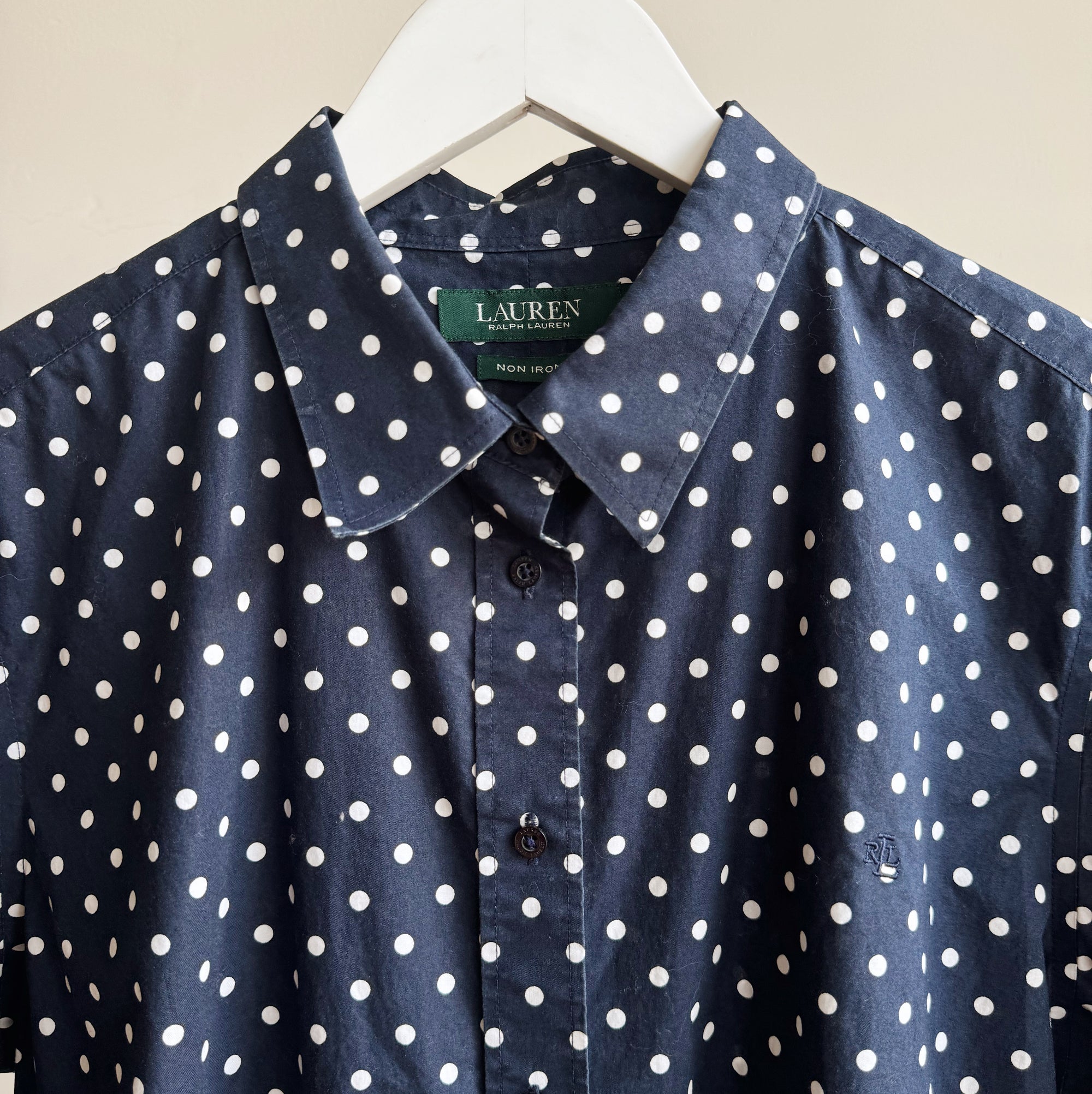 RL White + Navy Polka Dot Button Up - Hey Jude