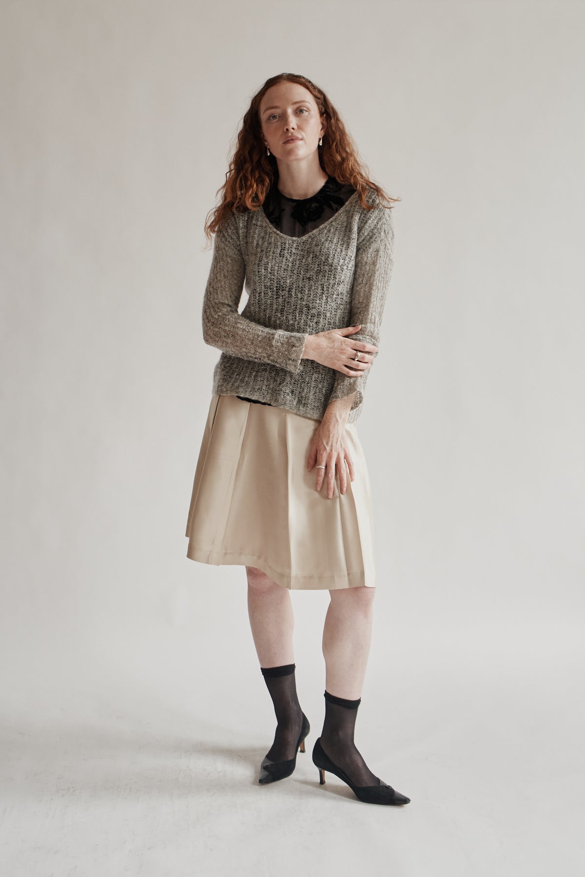 Oyster Silk Pleat Skirt