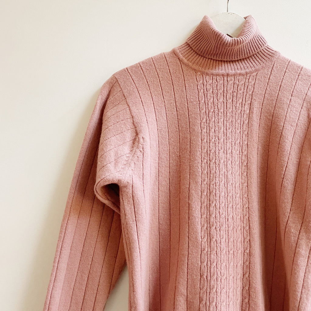 Rose Wool Cableknit Turtleneck