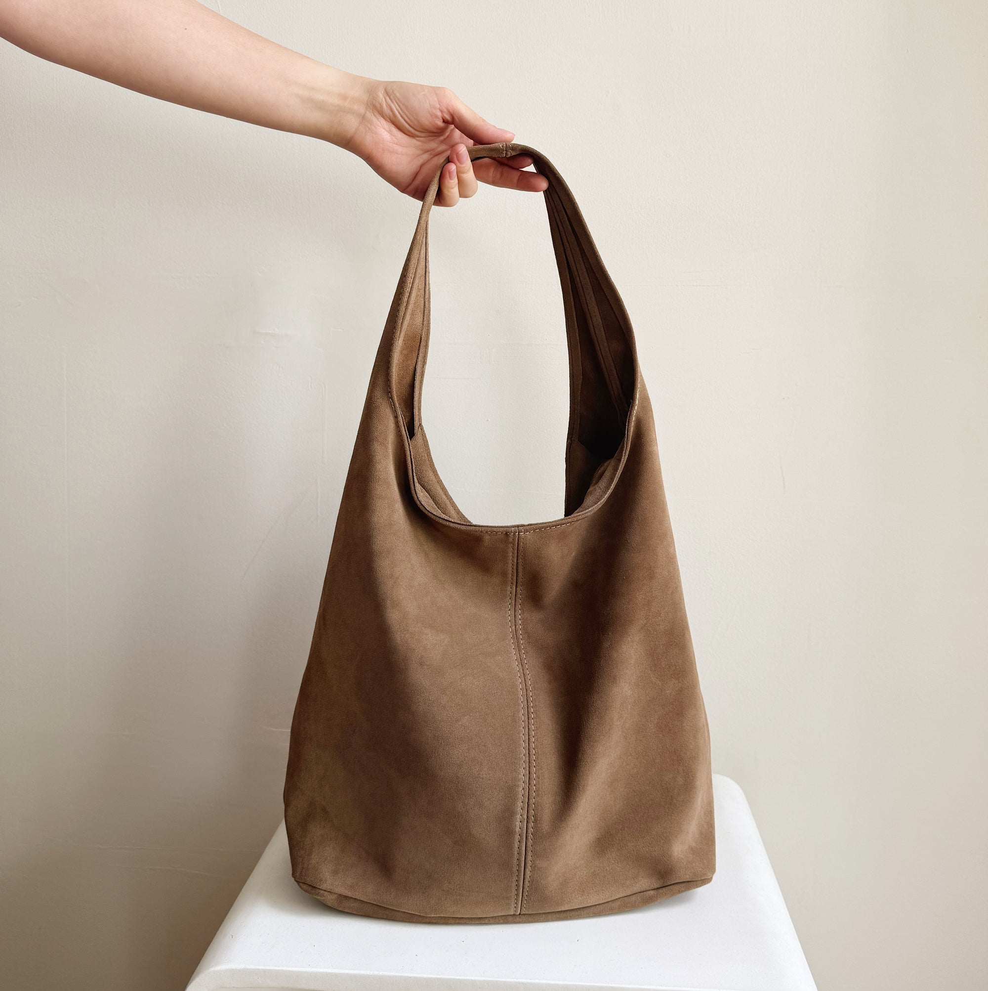Suede Leather Hobo Bag in Mushroom – Hey Jude
