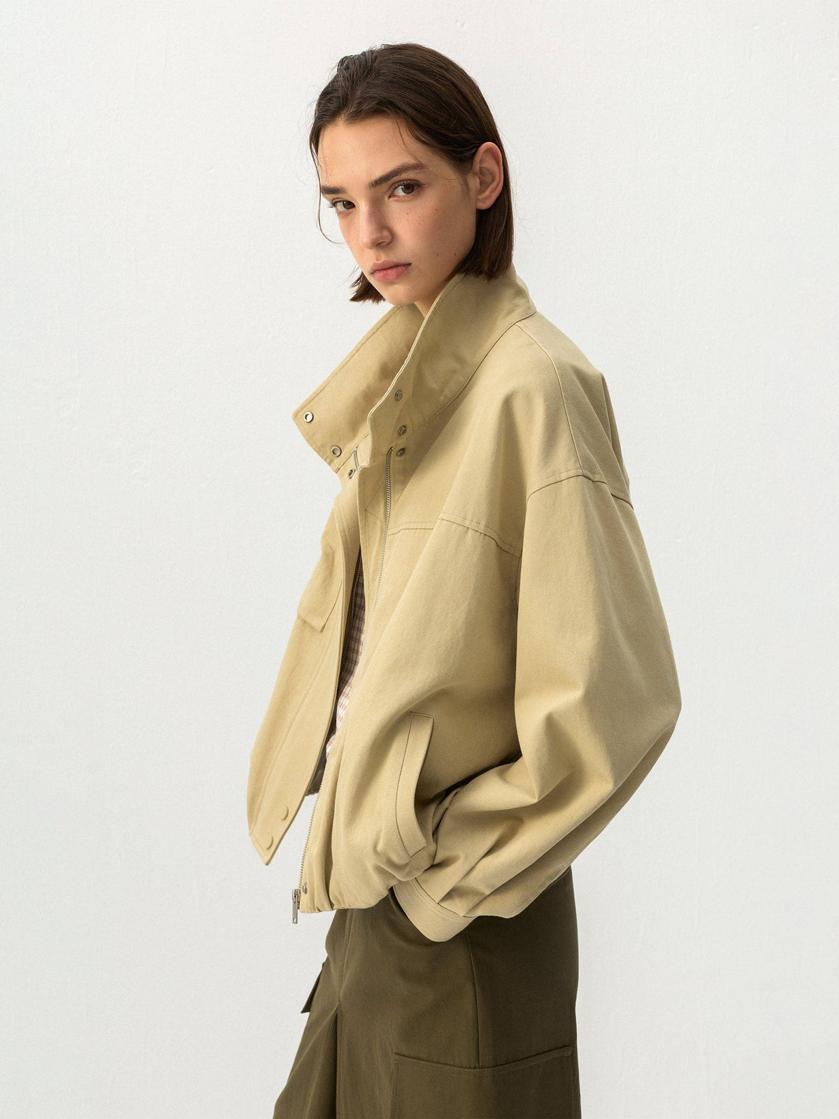 Cubic | Utility Funnel Jacket in Khaki