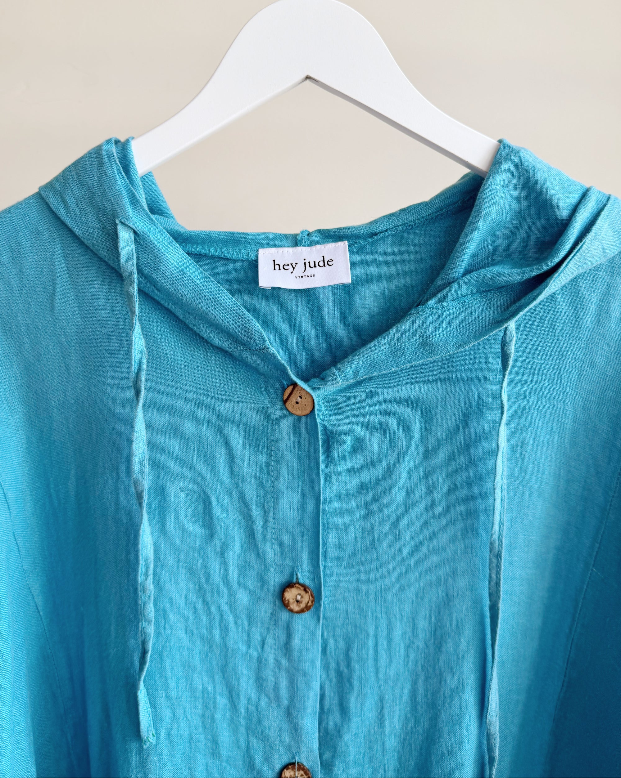 Turquoise Linen Hooded Jacket