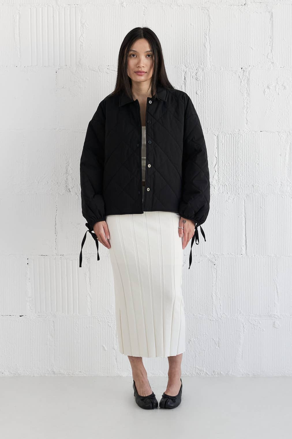 All Row | Oversized Quilted Wrist Tie Jacket in Black