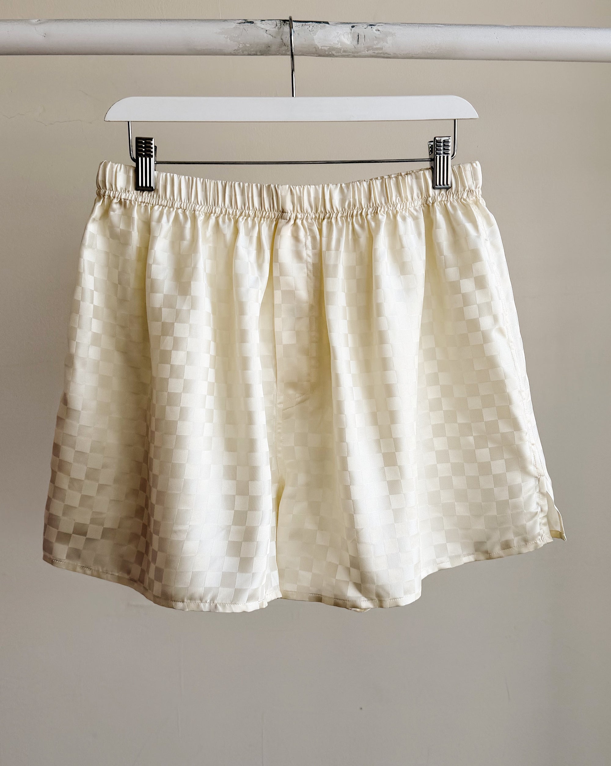 Ivory Checkered Silk Shorts