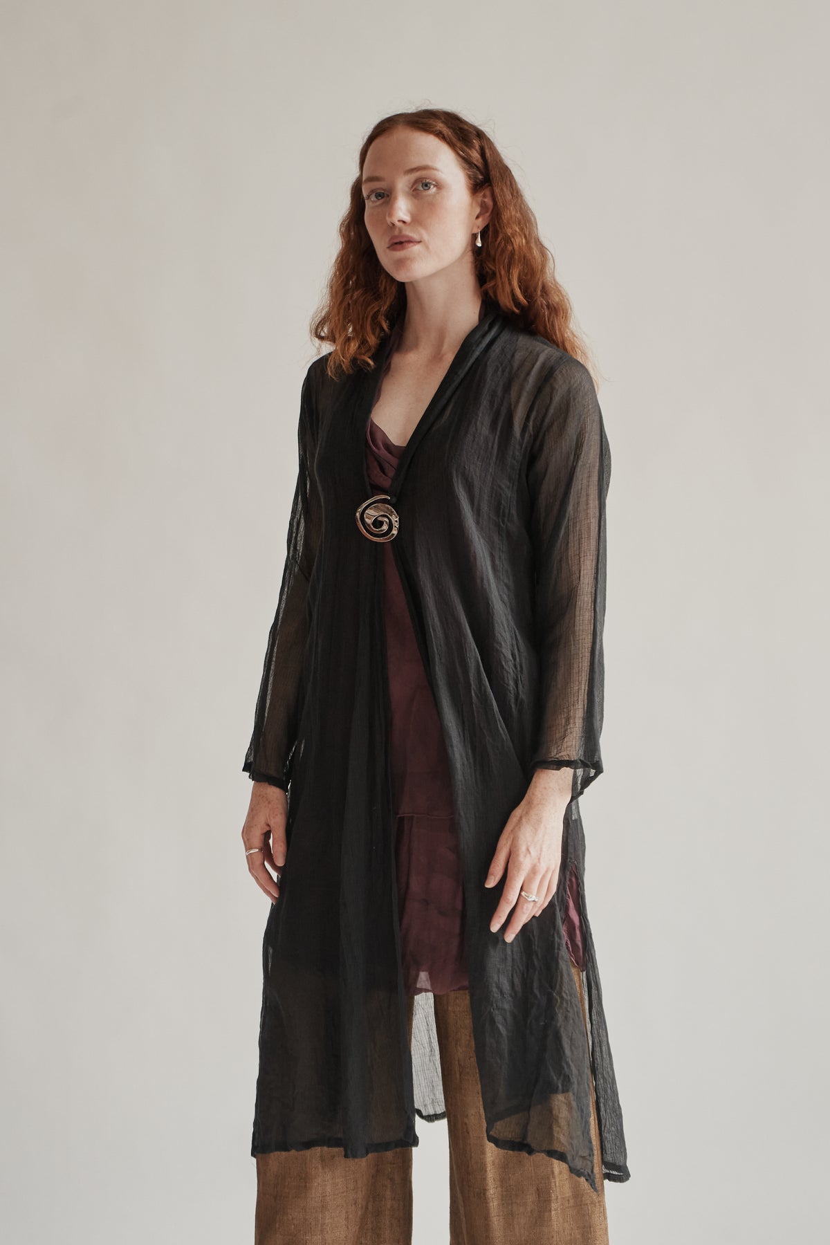 Black Sheer Silk + Cotton Robe