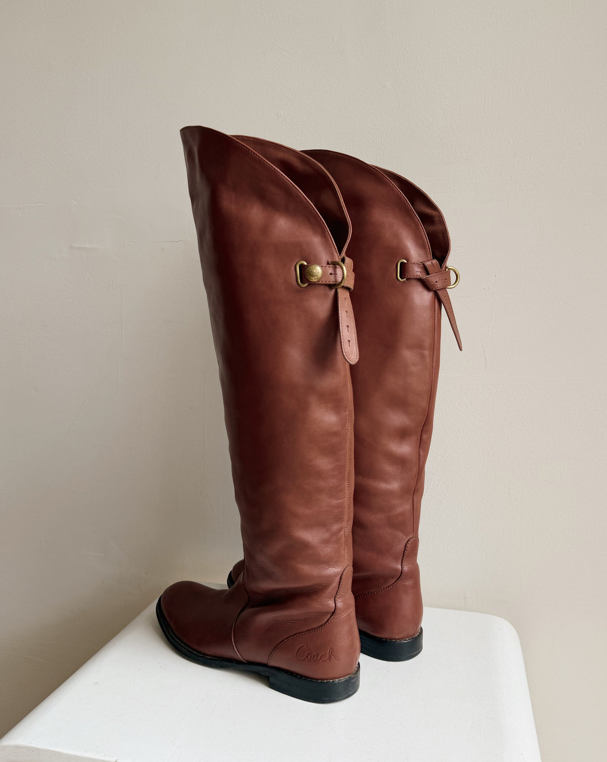 Coach Cognac Cheyenne Tall Leather Boots | Size 7