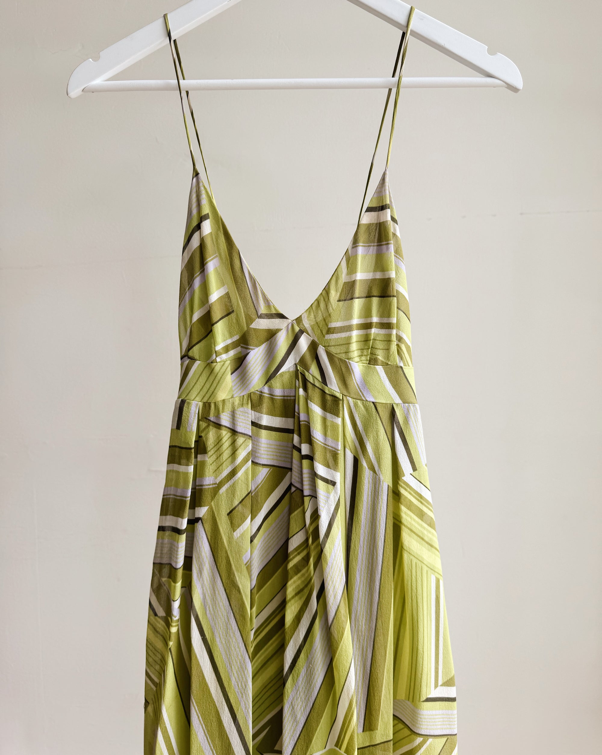 Avocado Geometric Silk Maxi Dress