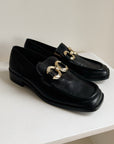 Black + Gold Ornate Leather Loafer | Size 41