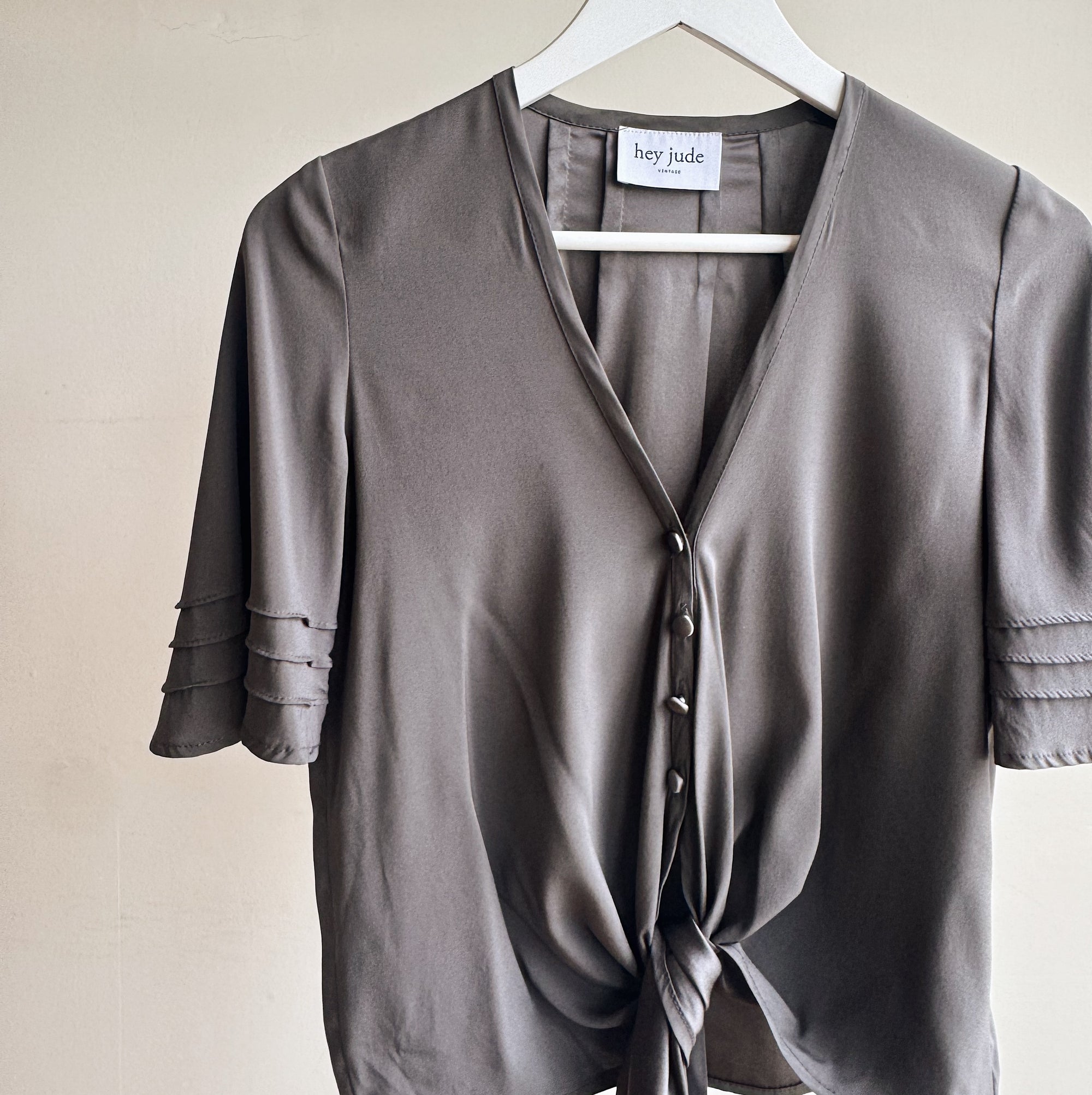 Slate Gray Silk Tie Blouse - Hey Jude