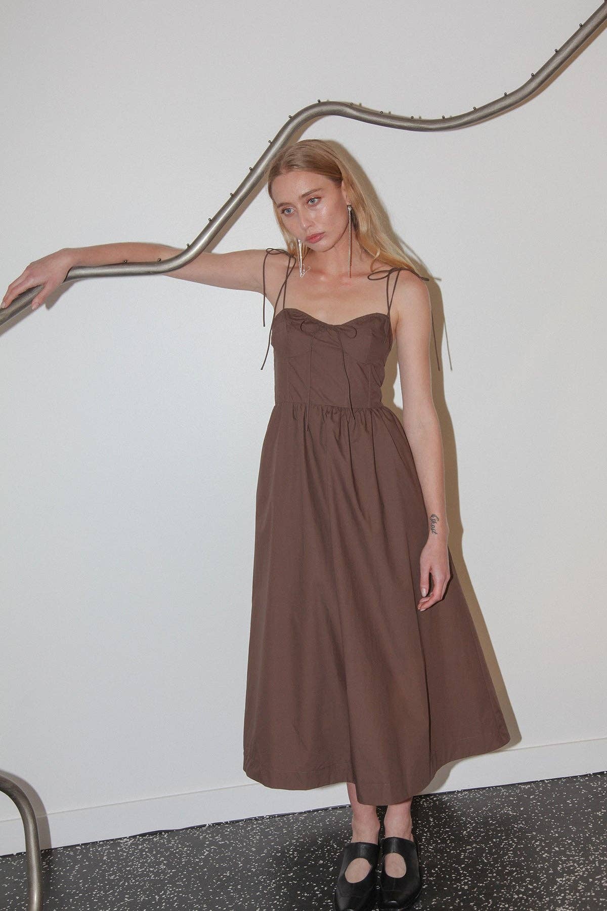 KkCo | Studio 111 Tie Spaghetti Dress in Cocoa