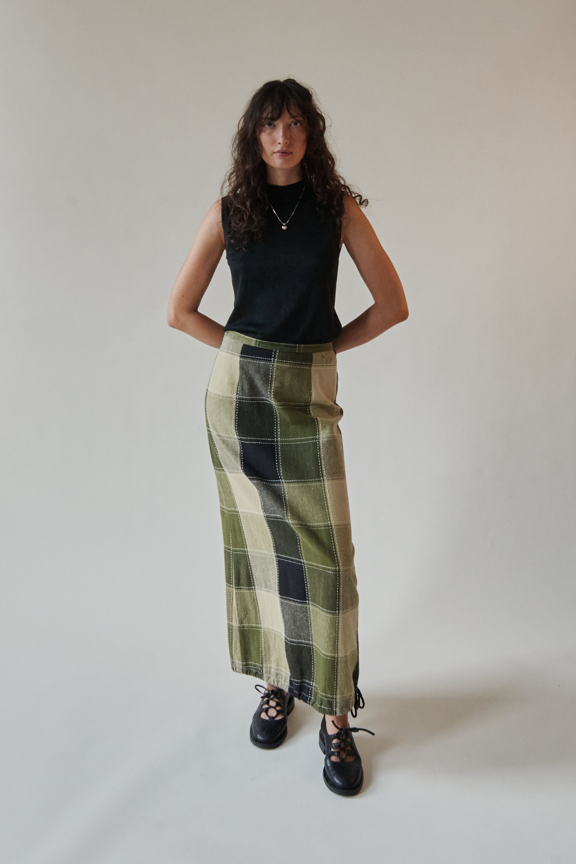 Olive Patchwork Maxi Skirt