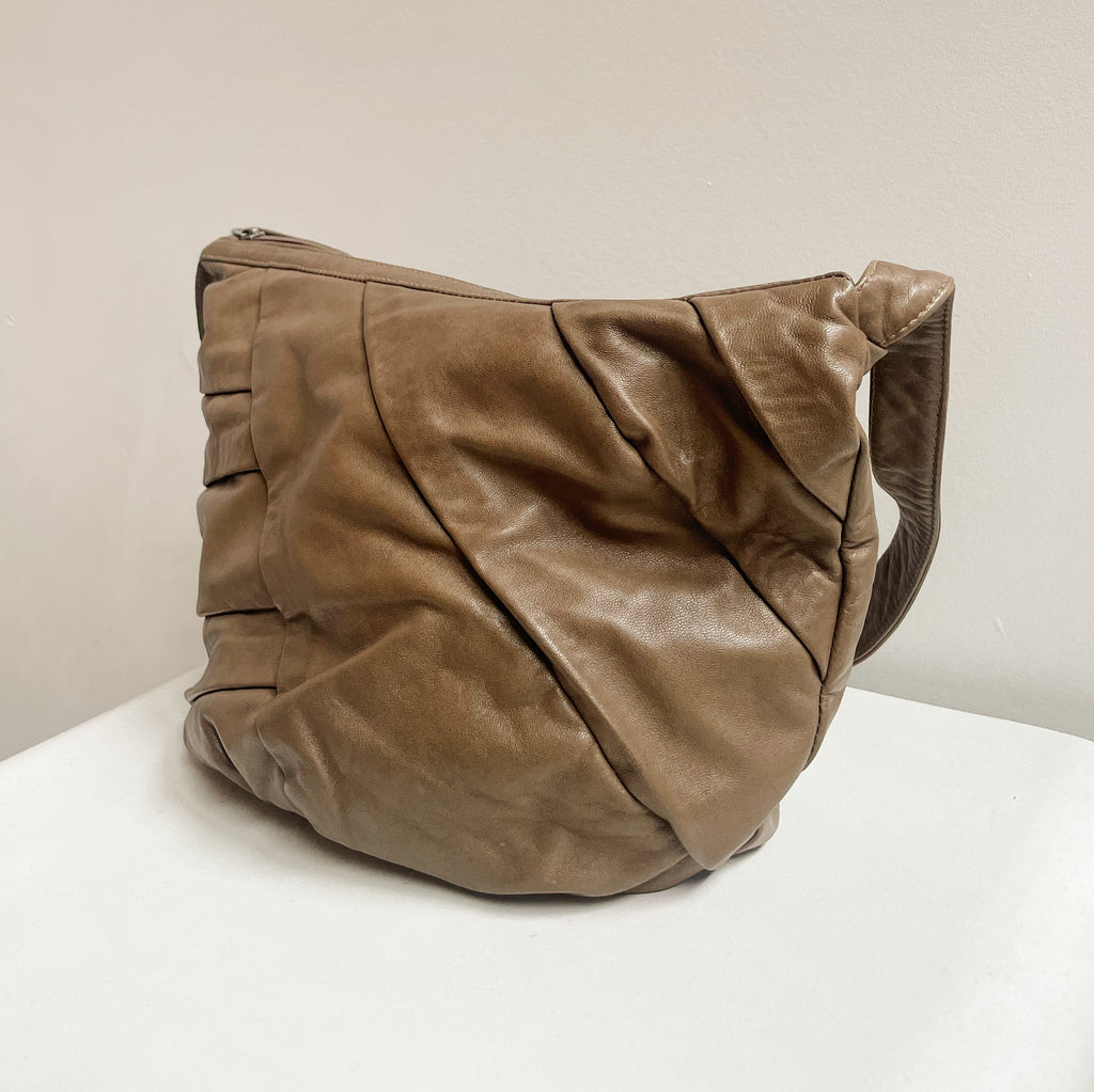 Mushroom Soft Leather Pleat Bag