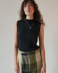 Black Silk Knit Mockneck Tank
