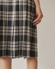 Black + White Plaid Pleated Midi Skirt