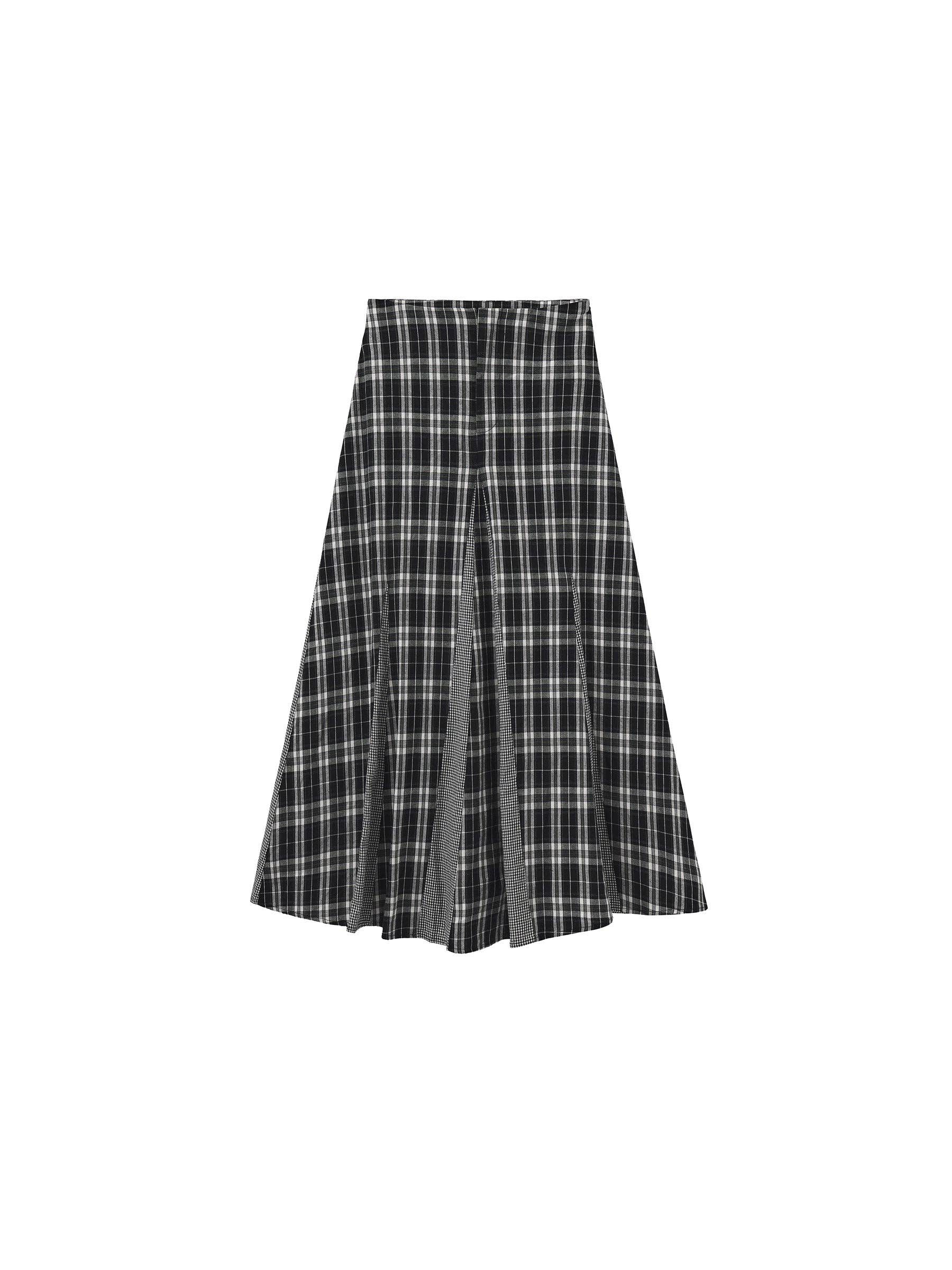Cubic |  Cotton Patchwork Check A-Line Maxi Skirt