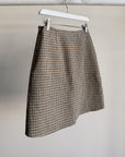 Beige Houndstooth Wool Short Skirt