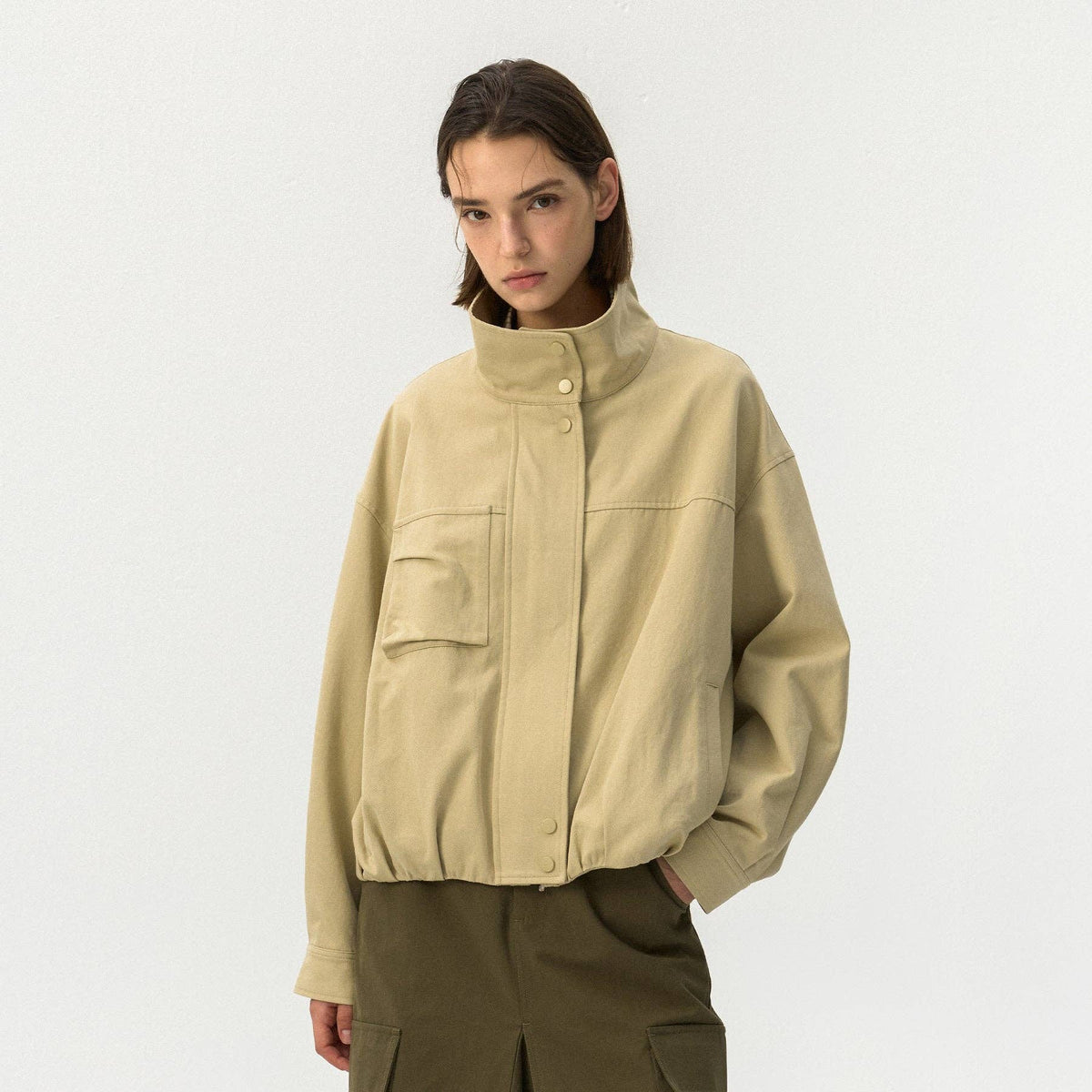 Cubic | Utility Funnel Jacket in Khaki