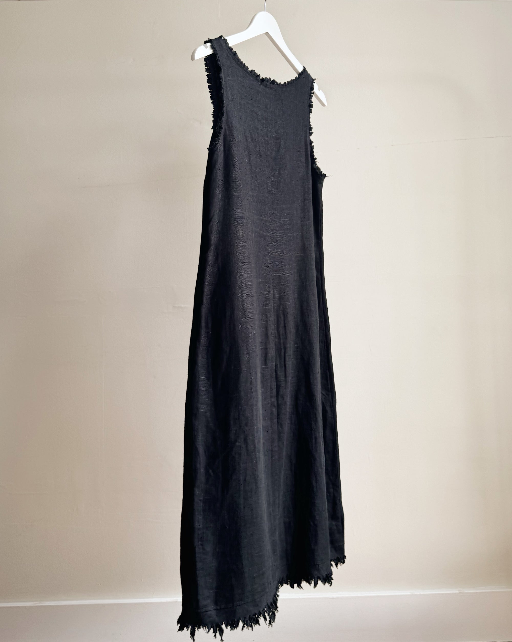 Ink Linen Fringe Hem Dress