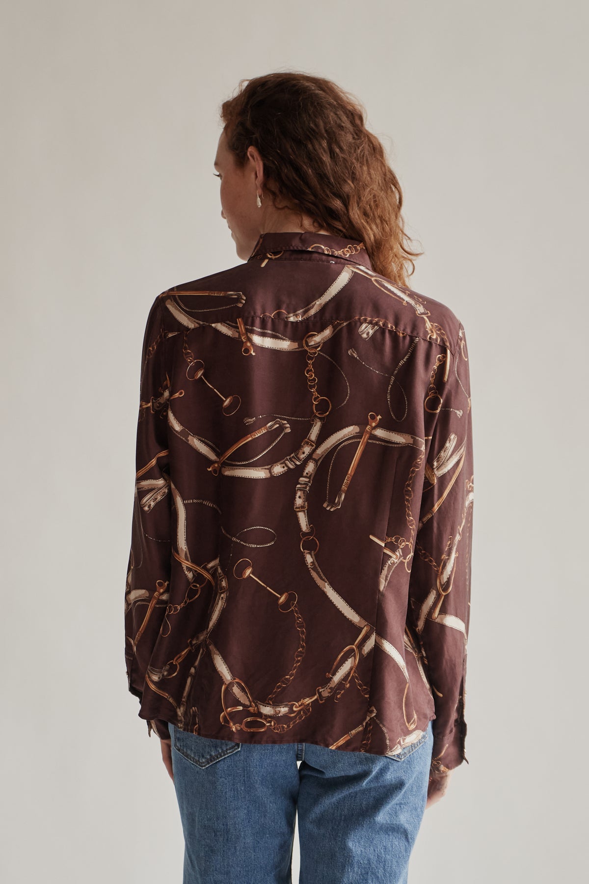 Burgundy Silk Equestrian Print Blouse - Hey Jude