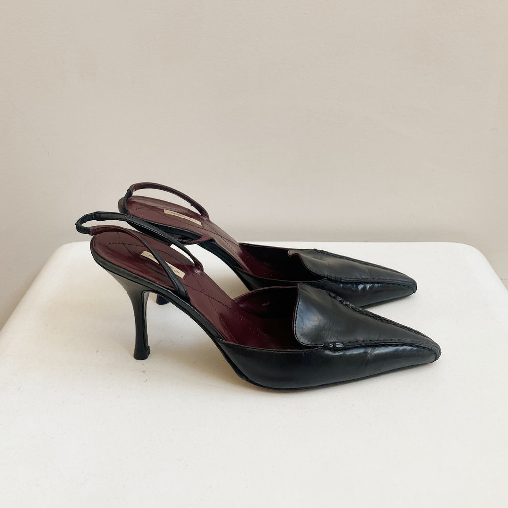 Onyx Leather Pointed Slingback | size 7.5
