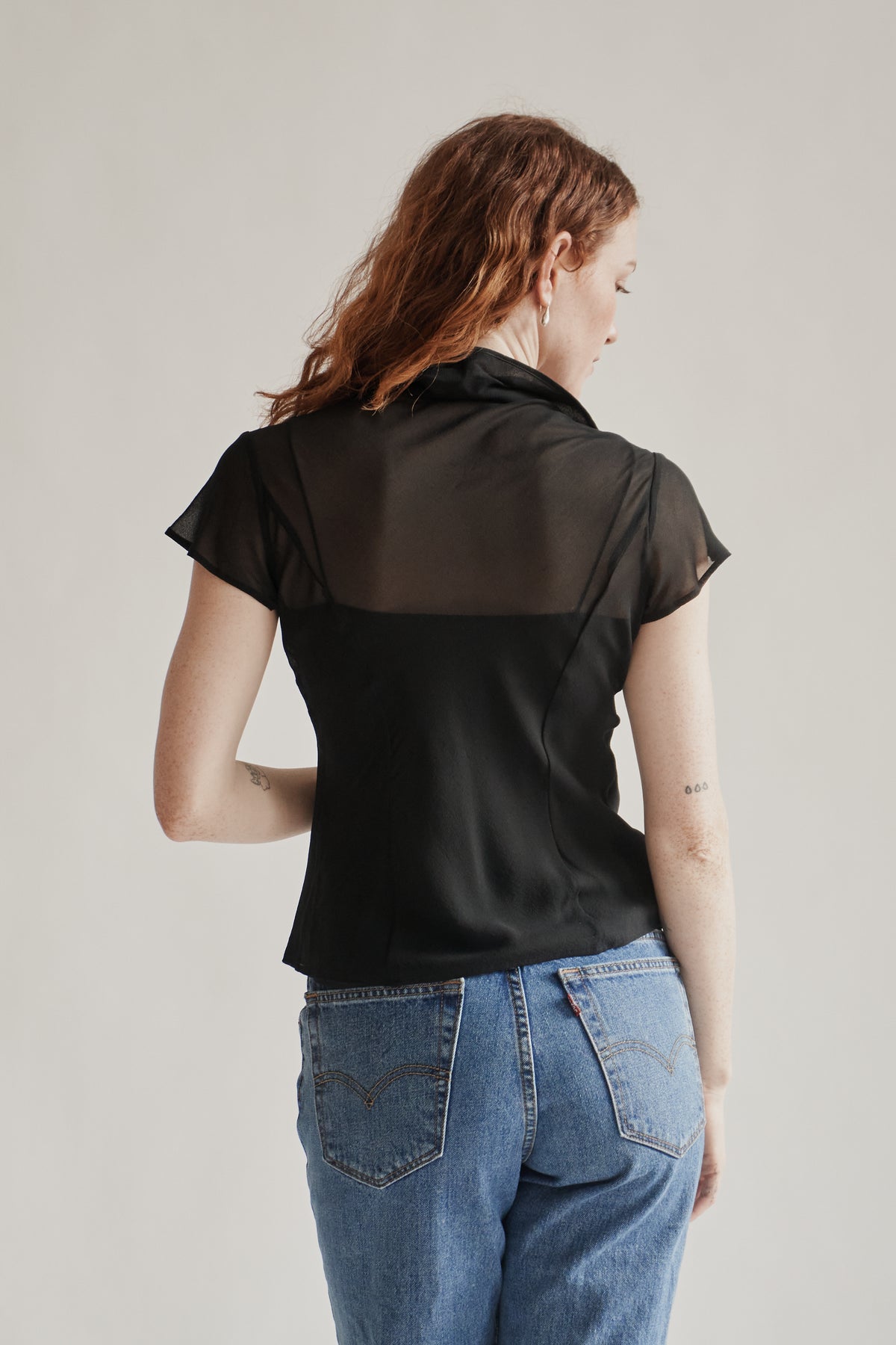 Black Sheer Double Layer Silk Blouse