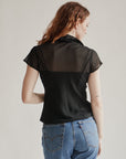 Black Sheer Double Layer Silk Blouse