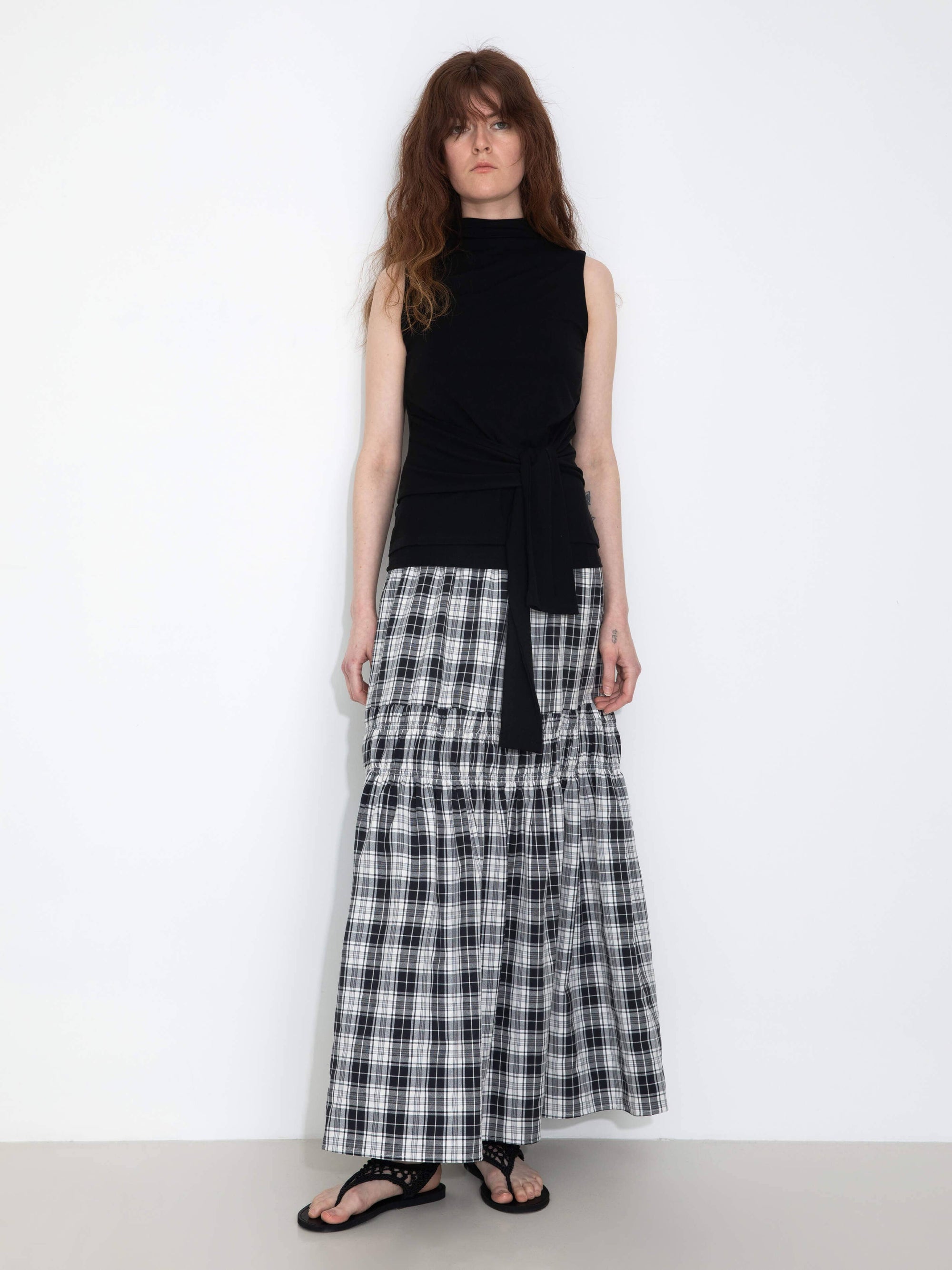 Cubic | Modal Sleeveless Tie Mock Neck Top in Black