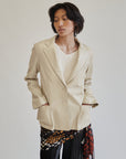 Cream Leather Blazer Jacket