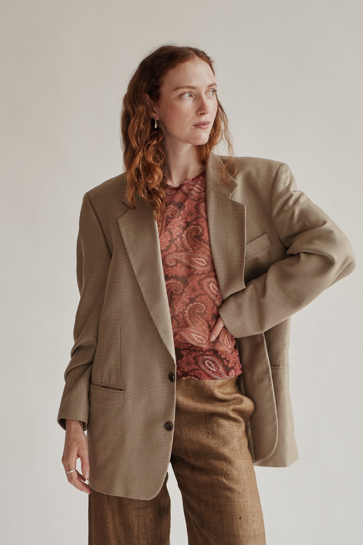 Champage Silk + Wool Pin Dot Blazer