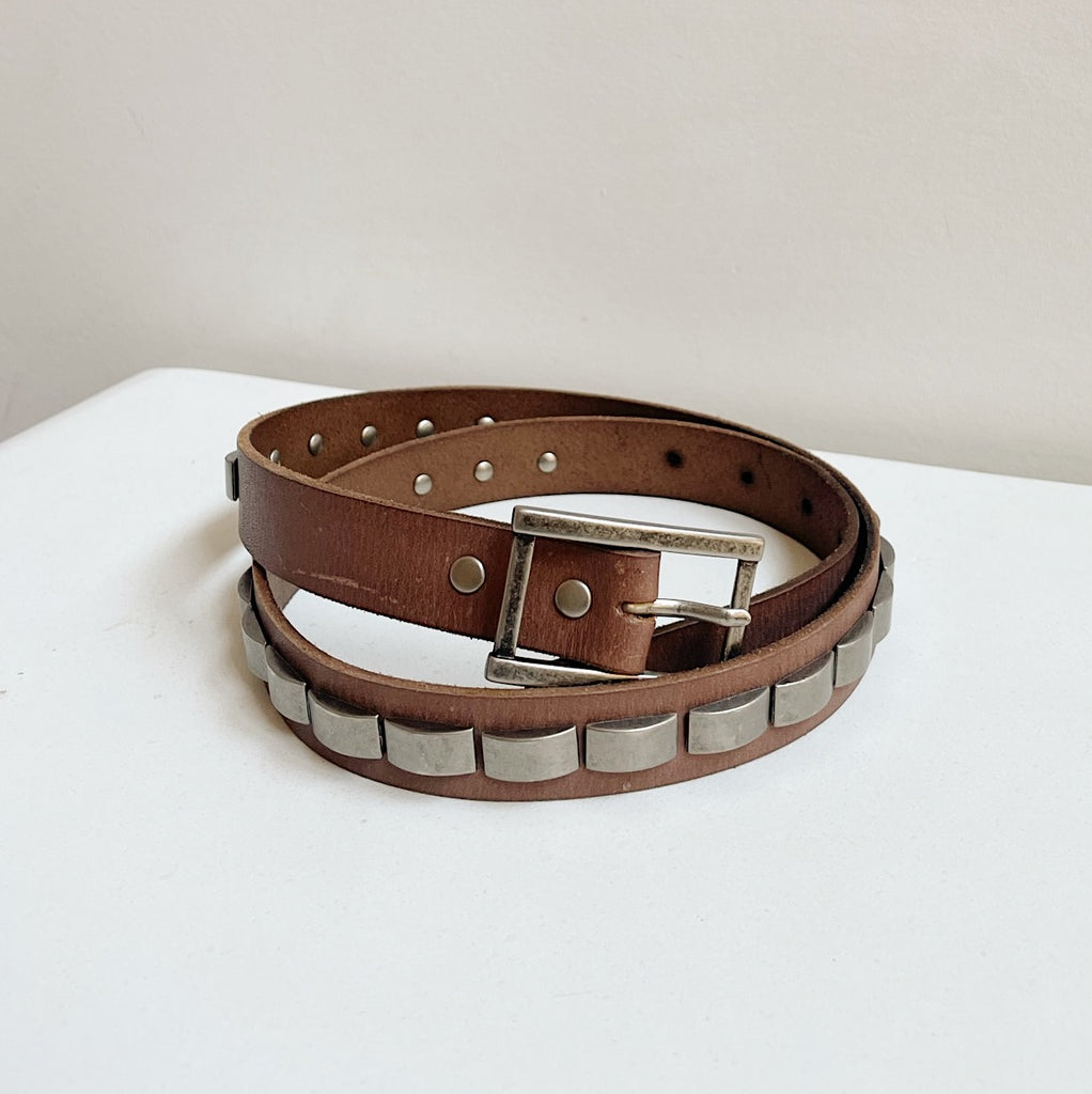 Taupe Studded Leather Belt