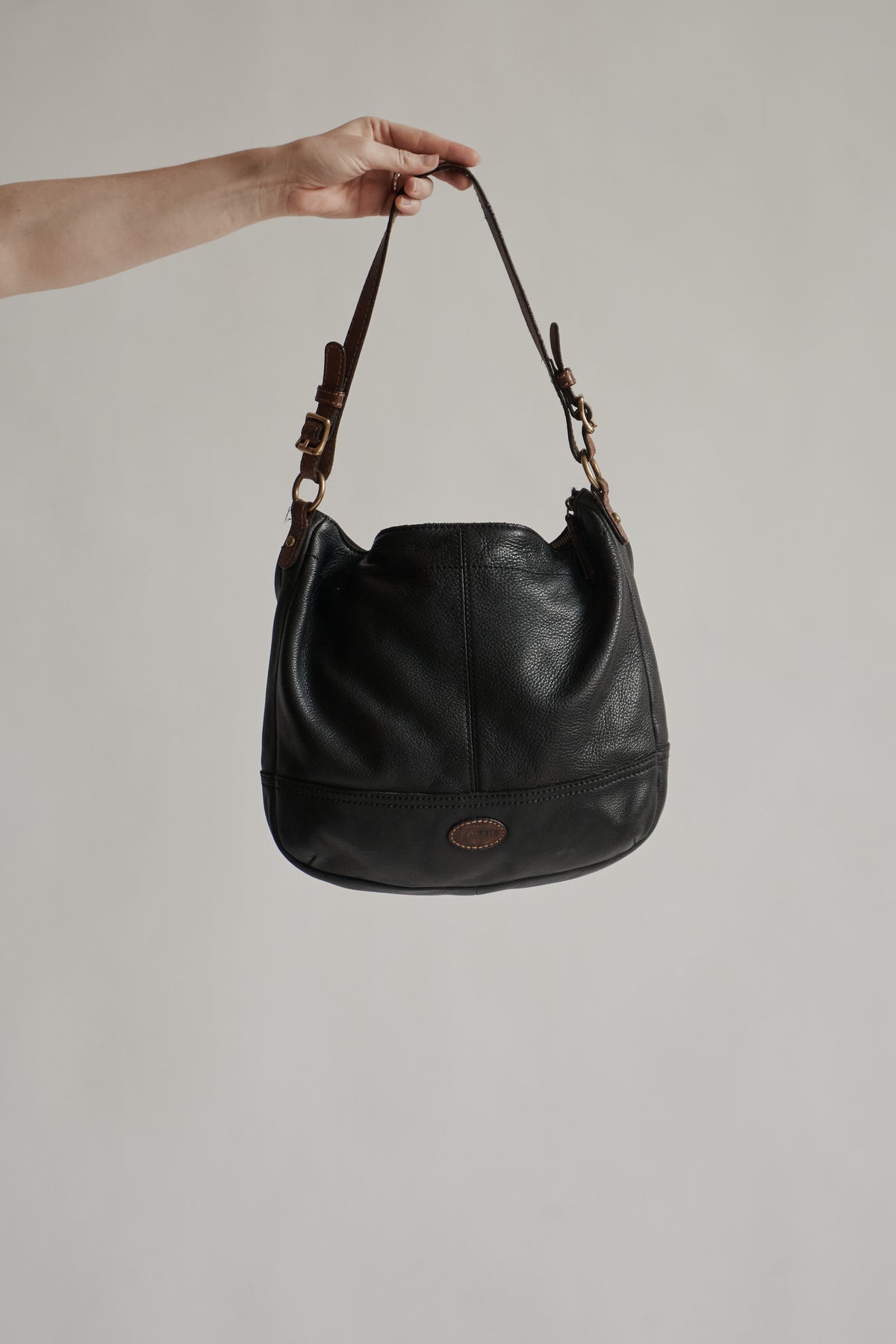 Black + Brown Leather Hobo Bag