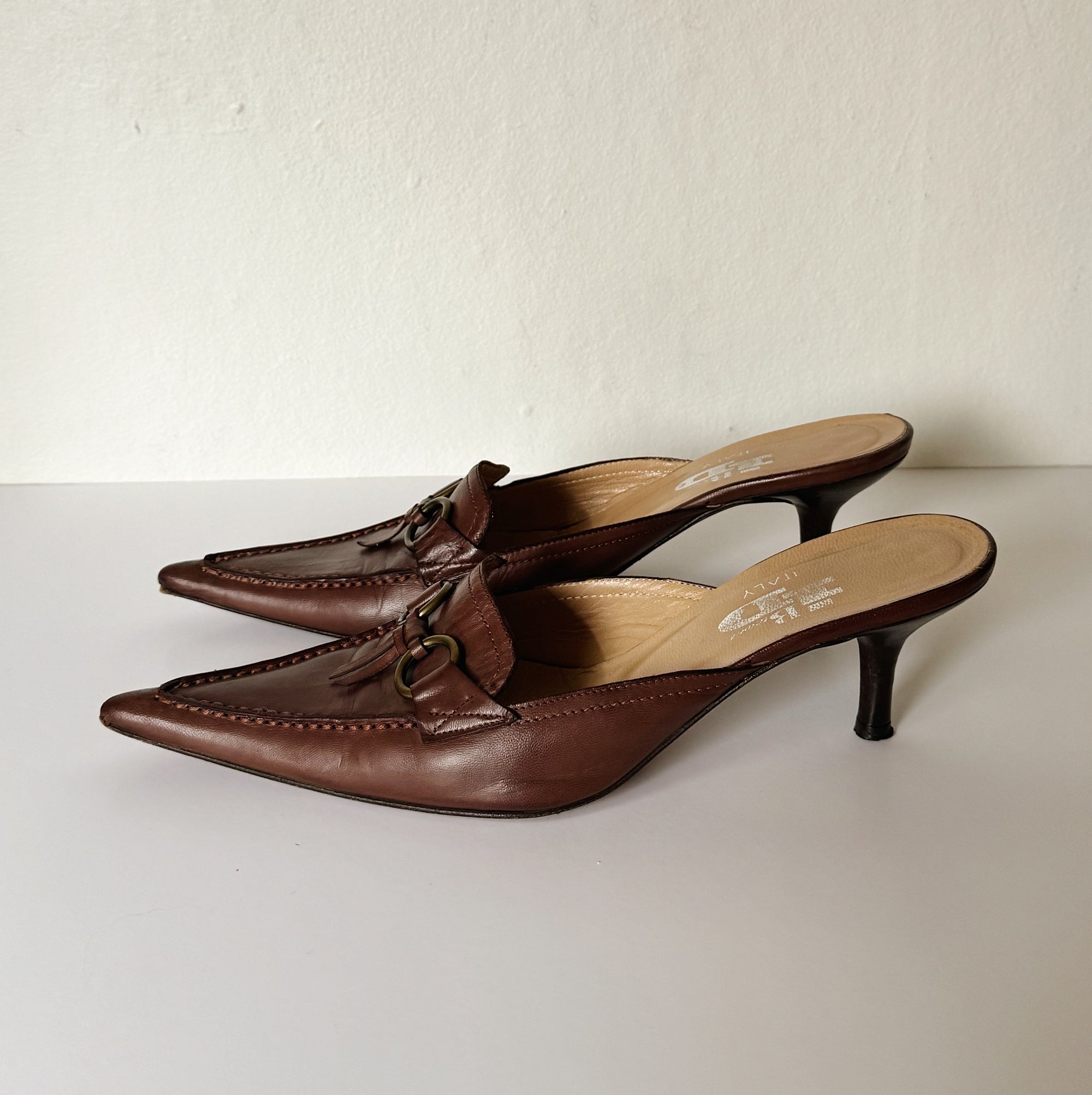 Russet Leather Kitten Heel Mules | Size 8 - Hey Jude