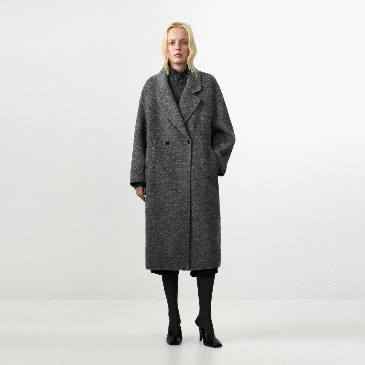 CUBIC | Minimalist Wool, Alpaca + Silk Coat in Smoke Gray