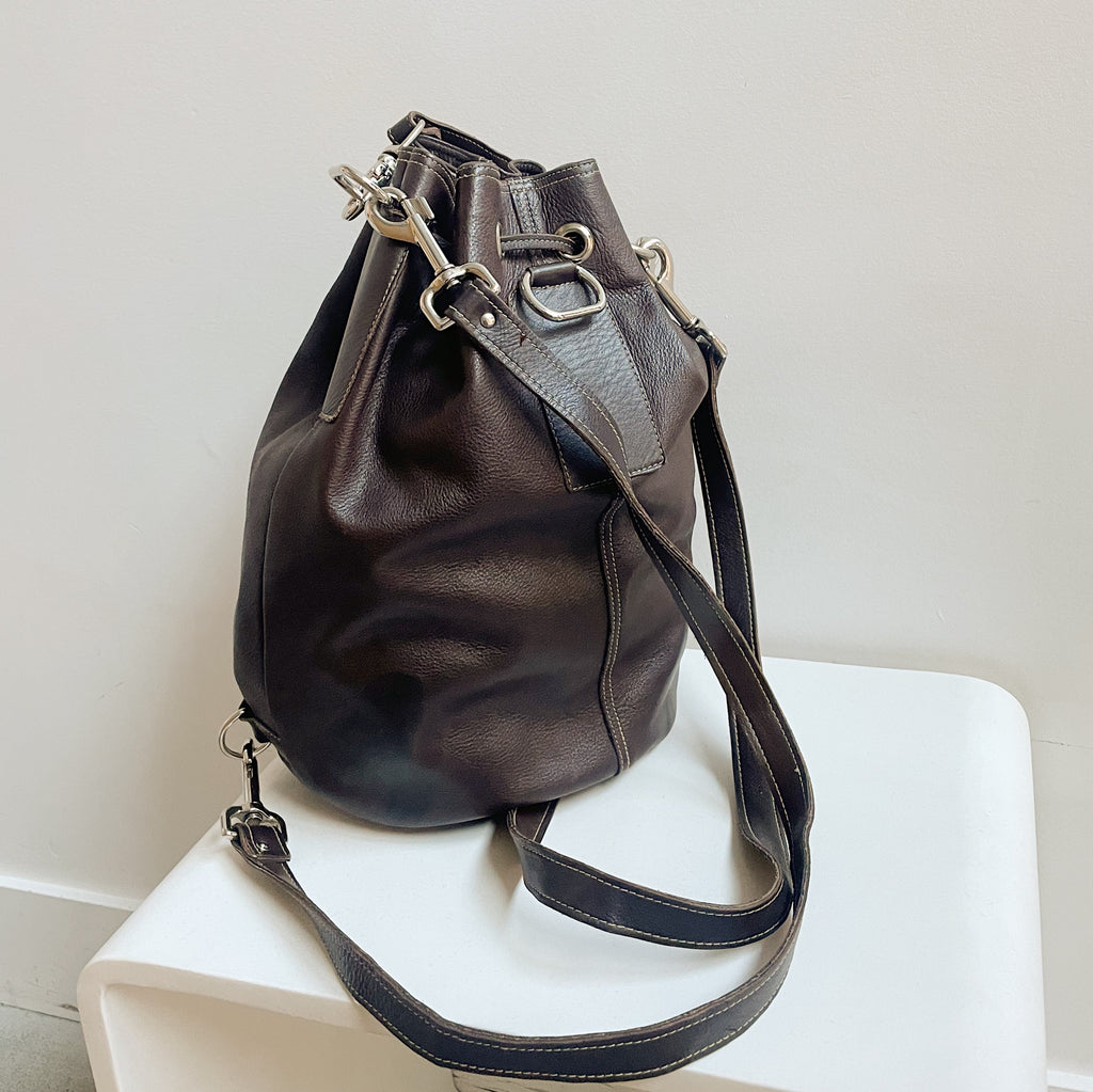 Cacao Leather Convertible Bucket Bag