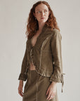 Moss Cotton + Linen Studded Pleated Jacket