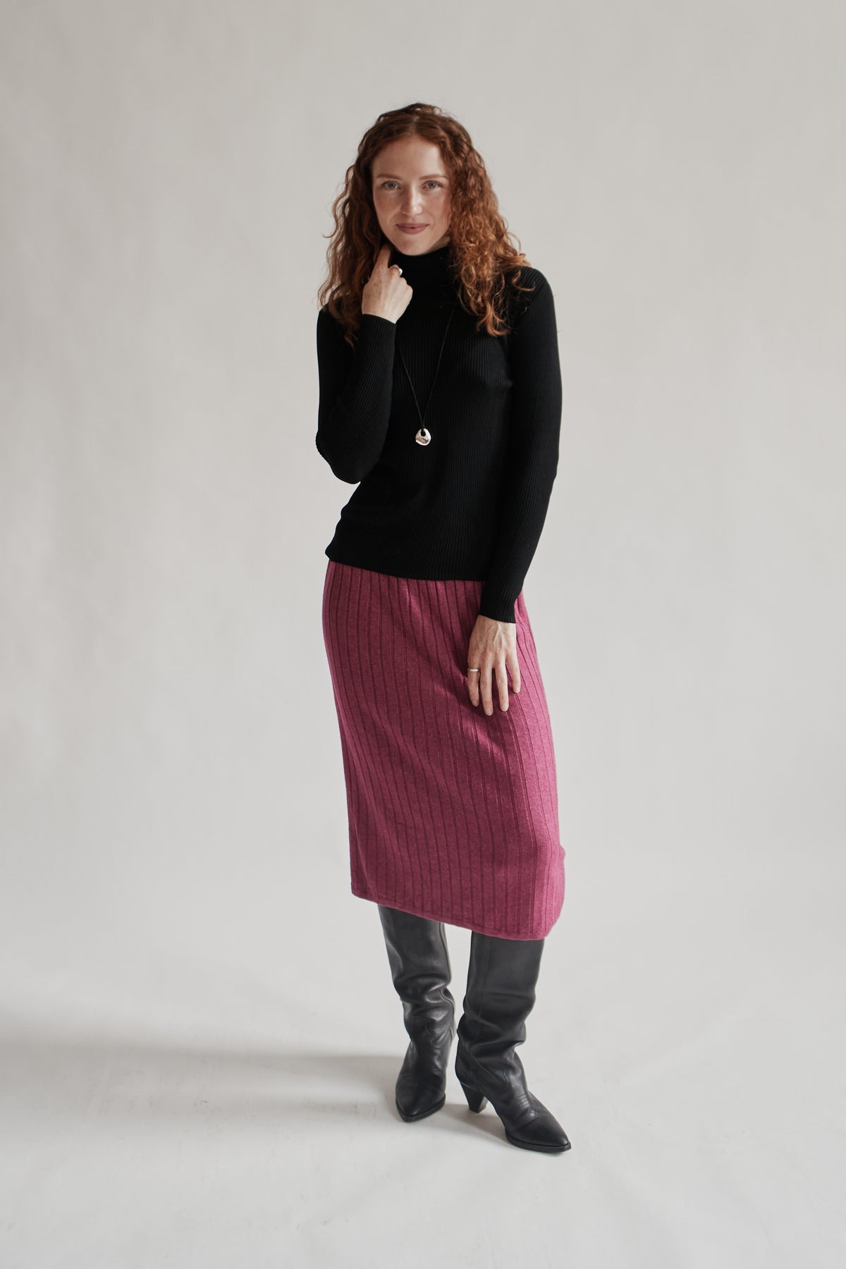 Black Silk Ribbed Turtleneck